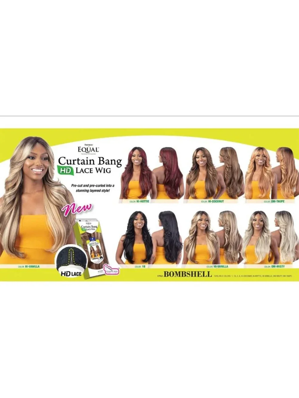 HD Lace Front Wig with Curtain Bangs - Stylish Bombshell Look (1B Color)